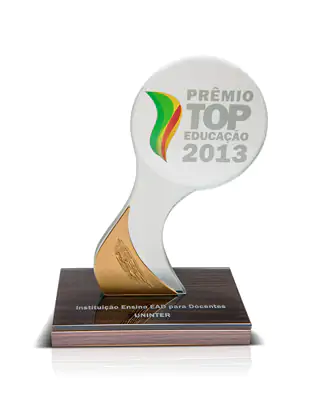 Medalha de ouro com fita azul, contendo uma insígnia de destaque e símbolo de excelência.